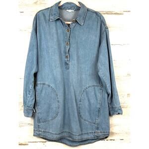 Blue Pepper Womens S Blue Denim Long Sleeve Pocket Soft Jean Pullover Mini Dress
